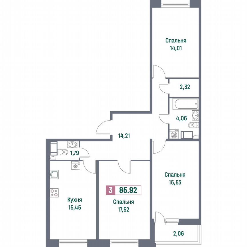 3-к. квартира, 85,9 м², 8/16 эт.