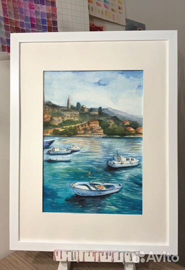 Картина акварель пейзаж море А4