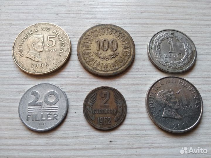 Лот иностранных монет 6 штук. 20 век