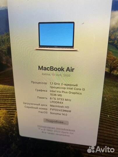 Apple macbook air 13 2020 Retina 8gb 256