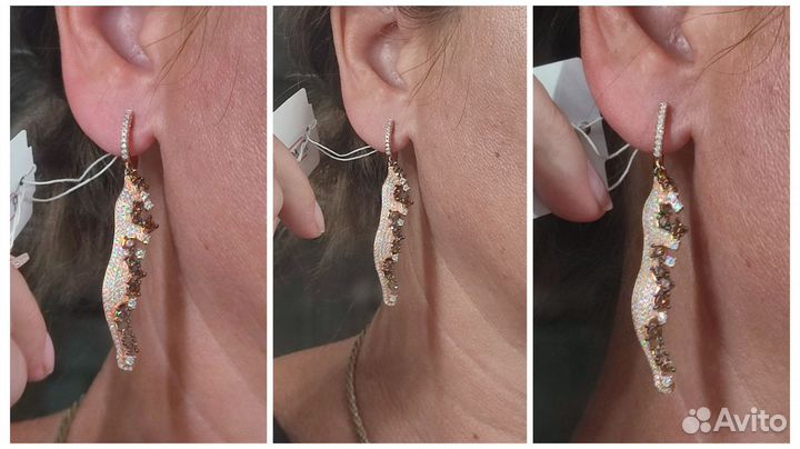 Длинные серьги 68мм, 10,52гр, серебро 925/позолота