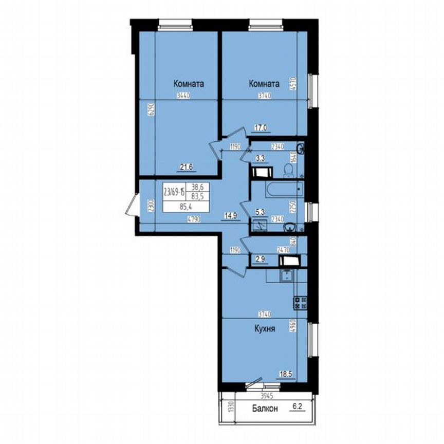 2-к. квартира, 85,4 м², 9/23 эт.