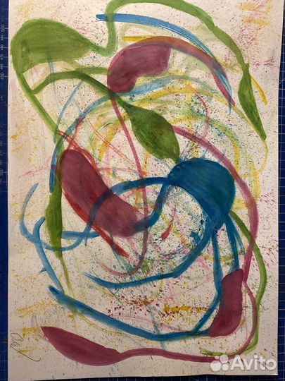 Картина абстракция, А3, Акварель