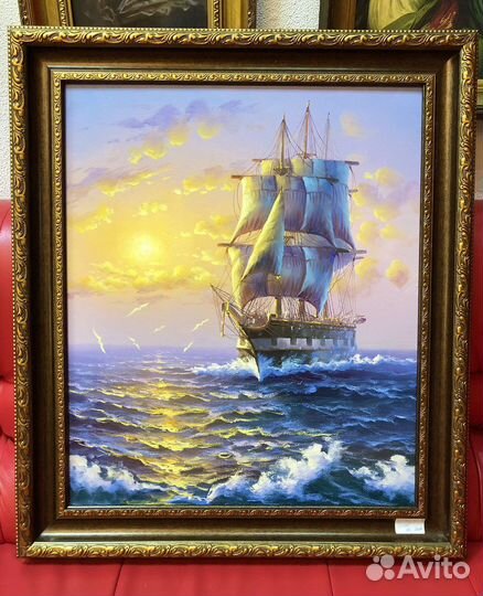 Картина Маслом, Корабль в закате 77х67см