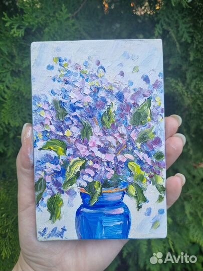 Сирень в вазе картина маслом миниатюра с сиренью