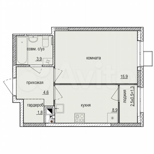1-к. квартира, 35 м², 15/18 эт.