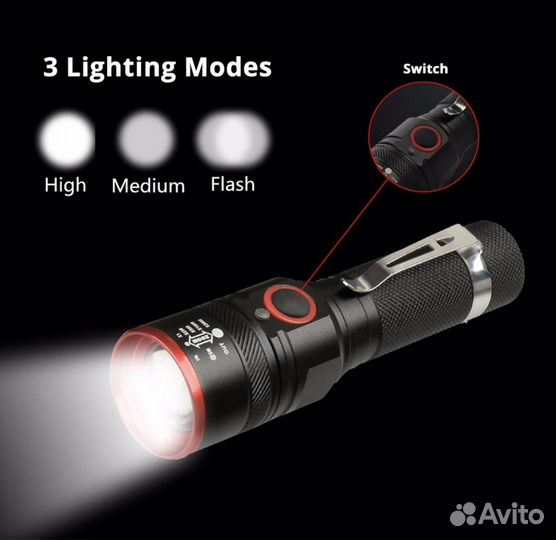 Фонарь с зарядкой usb + держатель (Pocketman)