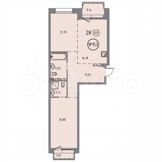 2-к. квартира, 70 м², 8/10 эт.