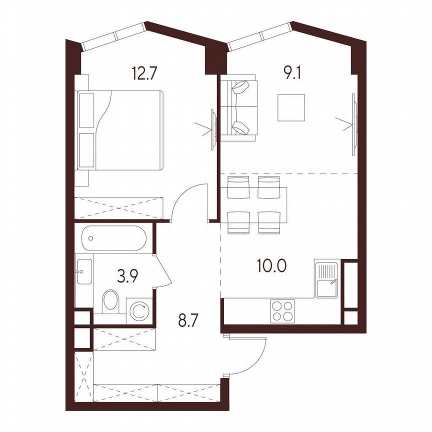 1-к. квартира, 44,4 м², 3/26 эт.