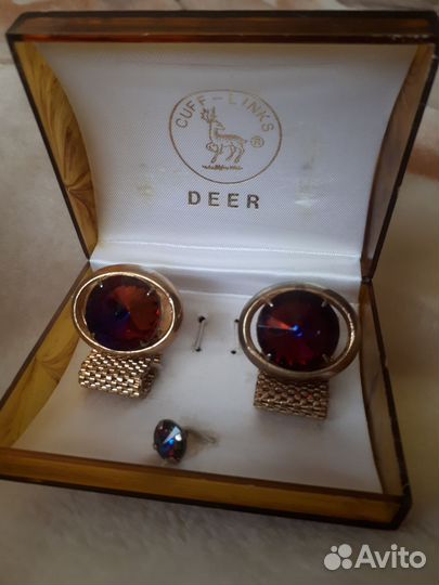 Запонки с камнем позолота Cuff Links Deer 1970 гг
