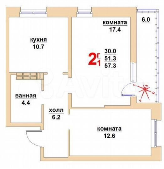 2-к. квартира, 57,3 м², 16/18 эт.