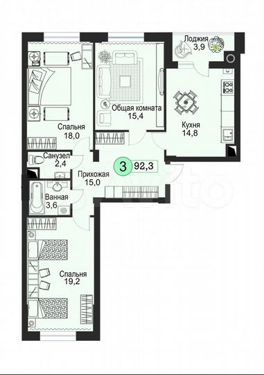 3-к. квартира, 93,8 м², 6/8 эт.