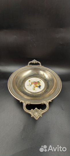 Антикварная Ваза для фруктов метал фарфор