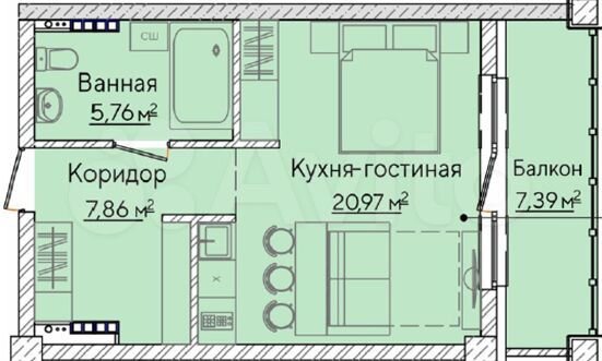 Апартаменты-студия, 36,8 м², 6/10 эт.