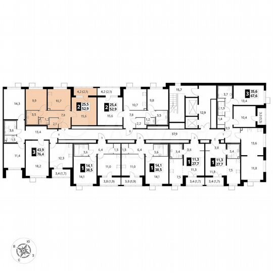 2-к. квартира, 52,9 м², 23/24 эт.
