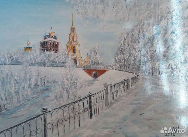 Картина маслом Рязанский Кремль Зима