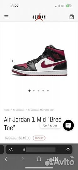 Nike Air Jordan 1 Mid Bred Toe оригинал