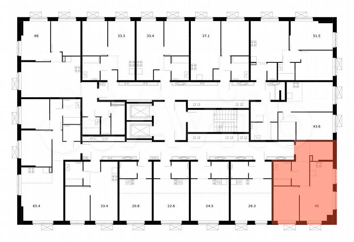 1-к. квартира, 45 м², 16/16 эт.