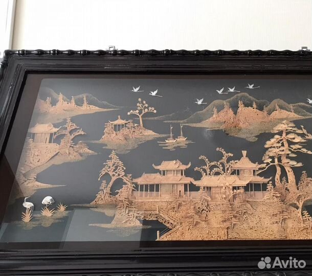 Старый Китай Пробковое панно в деревянной раме