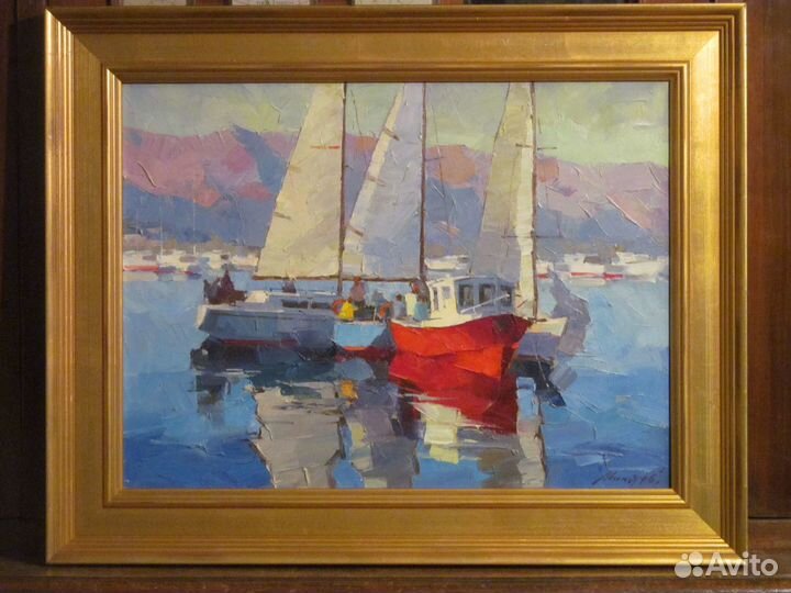 Яхты. Живопись маслом. Холст.Подпись