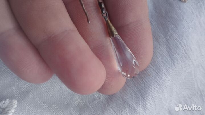 Серьги серебро 875 проба СССР горный хрусталь