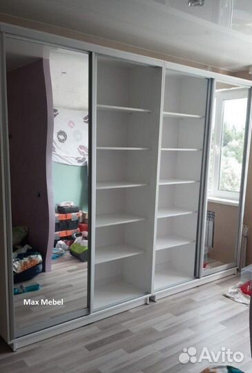 Шкаф купе 4-х дверный, 2,4 метра, белый, зеркало