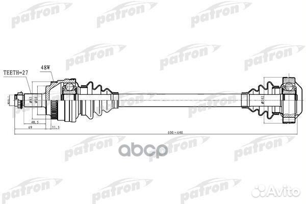 Полуось левая 27x622x64 ABS: 48T BMW: 3 98-05, 3