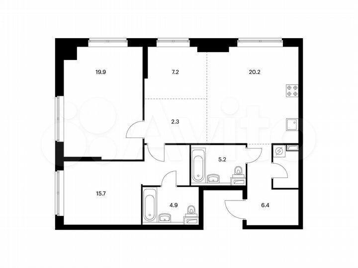 3-к. квартира, 88,5 м², 2/21 эт.