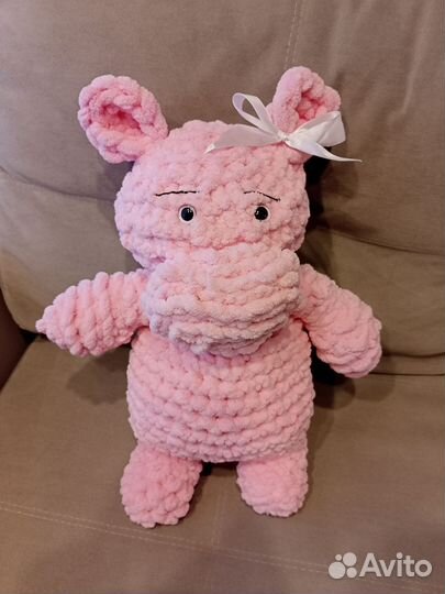 Игрушка бегемот вязаный 50 см