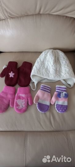 Шапочки и варежки на девочку 2-4 лет