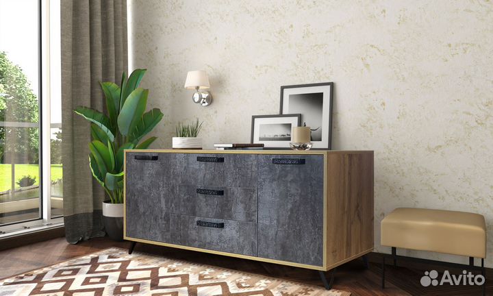 Тумба с ящиками Пируэт вотан/бетон темный 1410