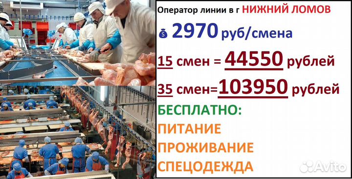 Оператор линии Нижний Ломов вахта 15 смен +питание