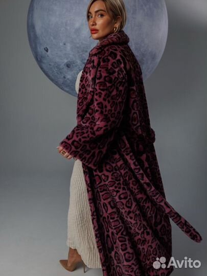 Шуба эко мех леопард макси