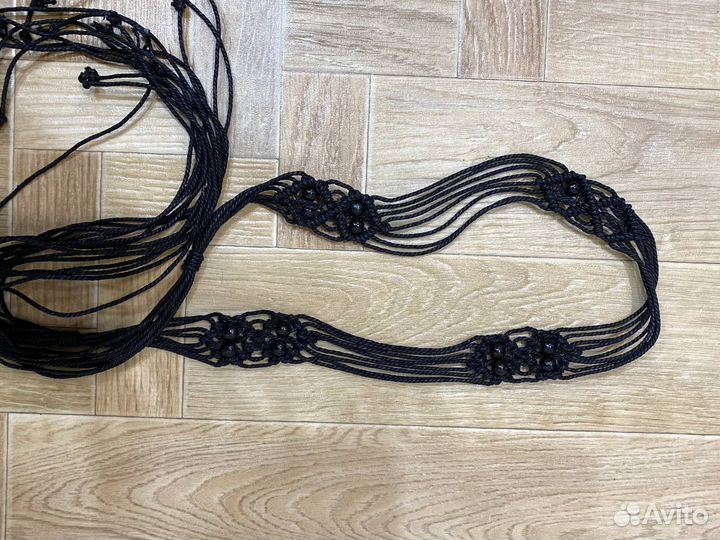 Ремень плетеный текстилильный с бусинами винтажный