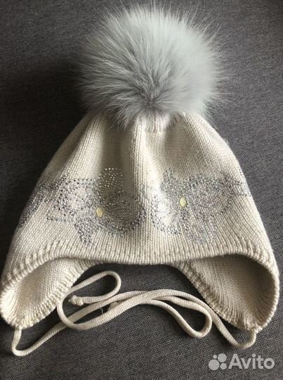 Шапка для девочки, 100 шерсть мериноса, 44-48