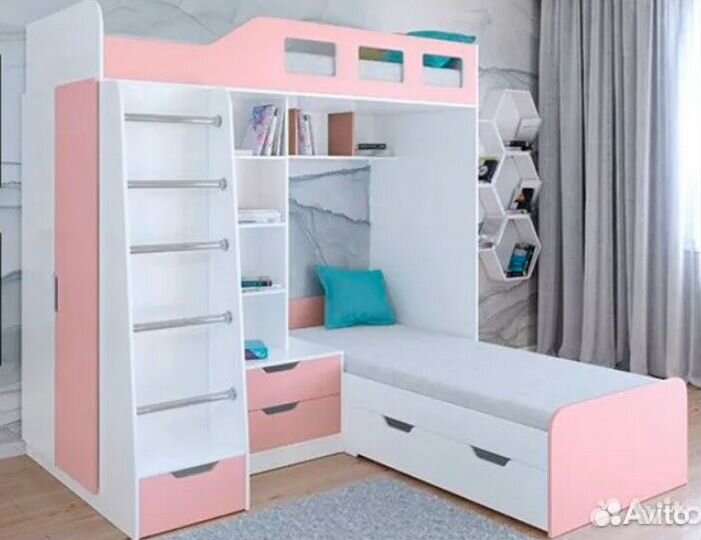 Двухъярусная кровать Дуб Молочный/Салатовый