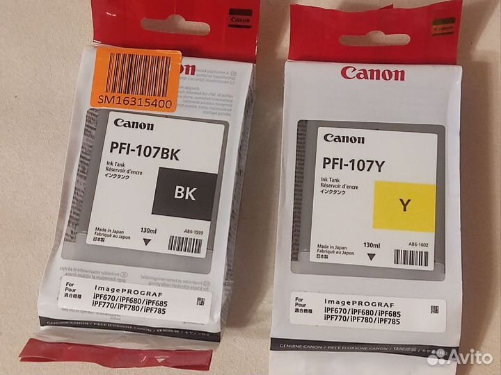 Картриджи PFI-107BK, PFI-107Y
