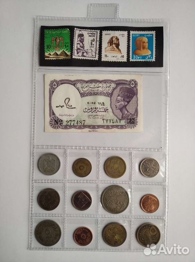 Набор Египет монеты марки купюра