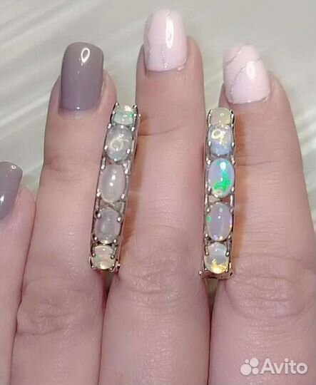 Серебряные серьги конго с опалами
