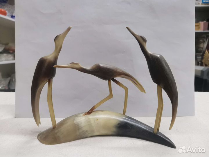Статуэтка Три цапли на роге Кость (Ч)