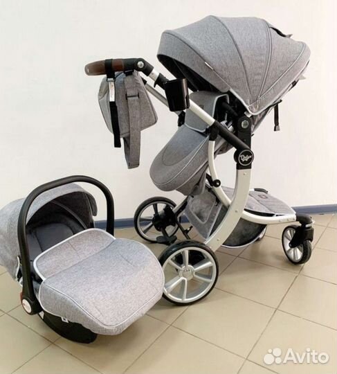 Коляска 3в1 Стильная +сумка огонь (серый цвет )