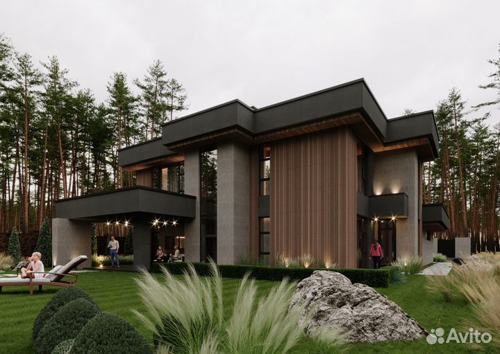 Проект двухэтажного дома с плоской крышей 230 кв.м