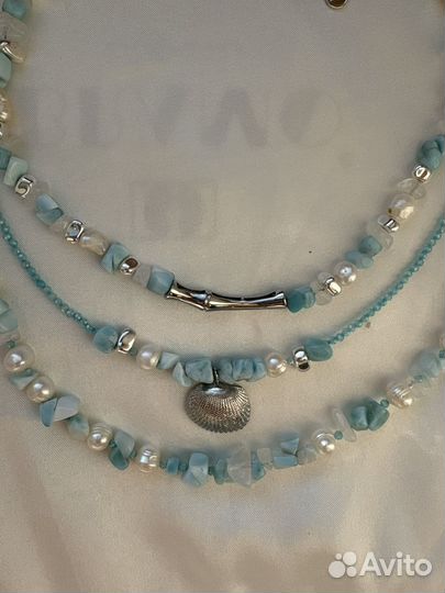 Колье чокер украшение ларимар жемчуг гематит