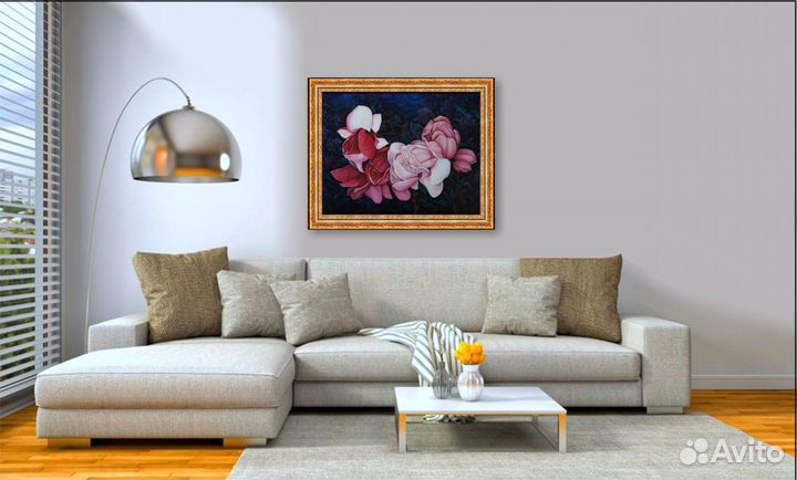 Королевские магнолии в ночном саду. Картина, масло