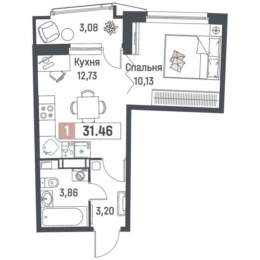1-к. квартира, 31,5 м², 12/18 эт.