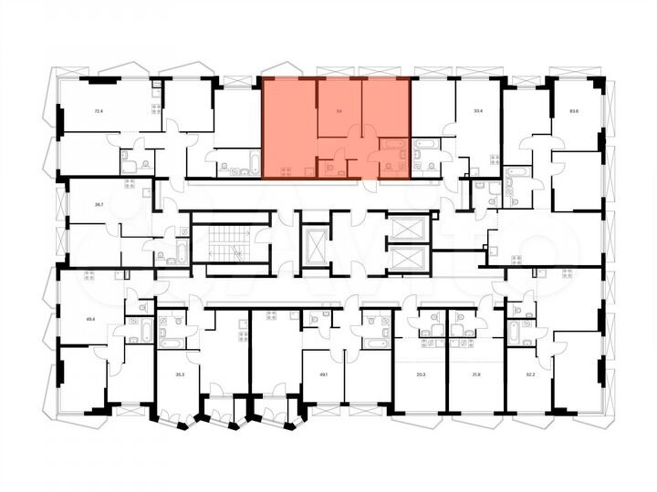 2-к. квартира, 54 м², 19/23 эт.