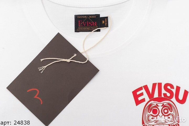 Футболка Evisu square logo red Белая