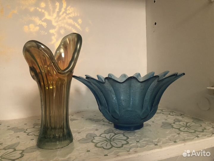 Ваза и салатник цветное стекло