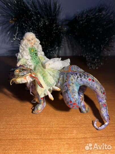 Ватные елочные игрушки девушка и дракон