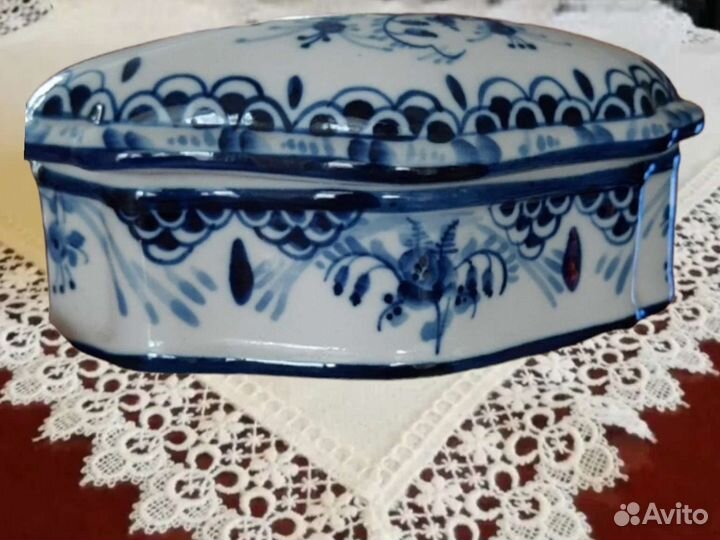 Шкатулка Гжель СССР Синие узоры России
